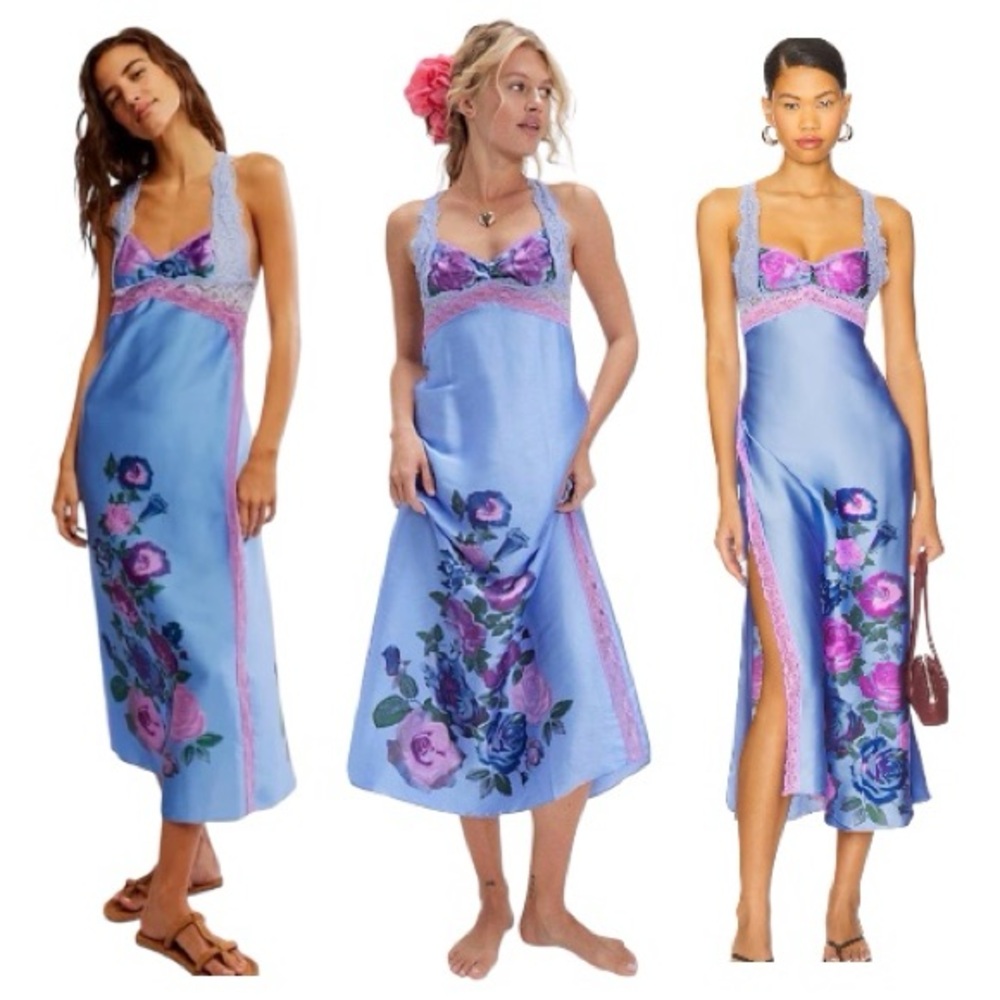 FREE PEOPLE x Intimately Just Dreamy Maxi Slip/Blue Vista Combo size large